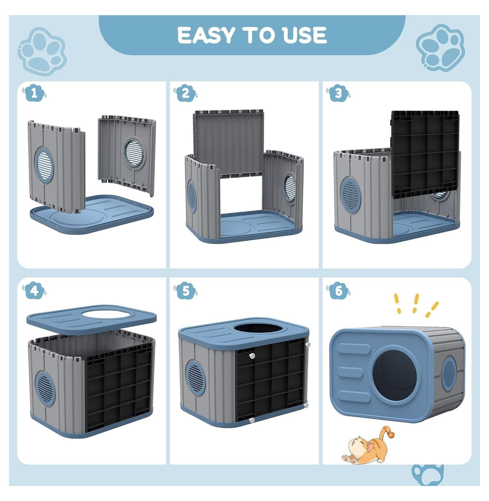 Weatherproof Cat House Outdoor Indoor, Plastic Cat Shelter Camera Design - Blue