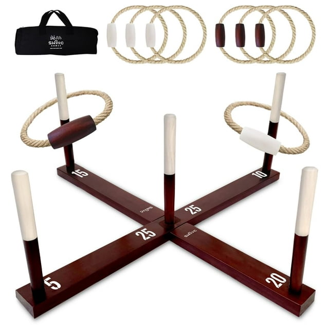 Set Ring Toss Game SWOOC Rustic de madera resistente a la intemperie de 91 cm