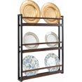 thumbnail image 1 of 3-Tier Wall Mounted Plate Display Rack – Industrial Matte Black Metal & Dark Burnt Wood Storage for Plates, Decorative Plate Holder for Kitchen or Dining Room, 1 of 4
