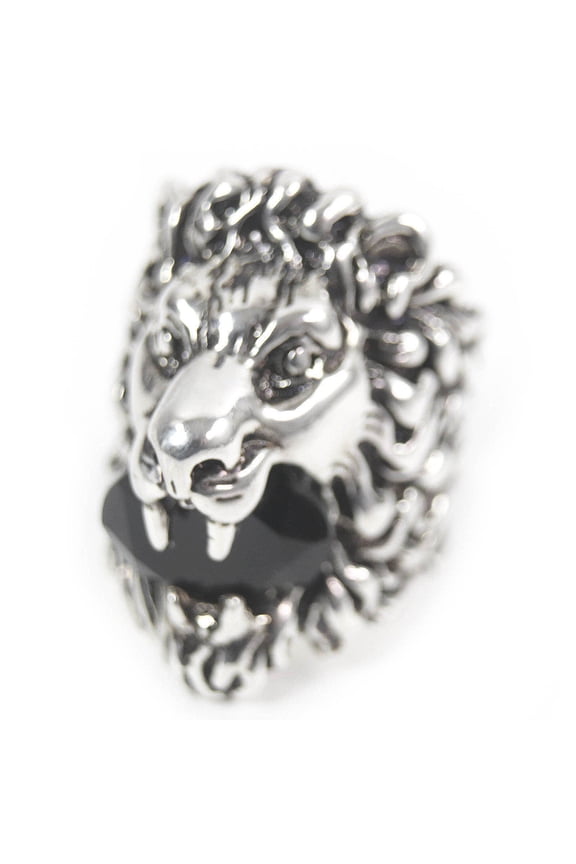 Pre-Owned GUCCI Lion Head Ring, Silver with Colored Stone, Black, Size 16, Comes Box and Dust...
