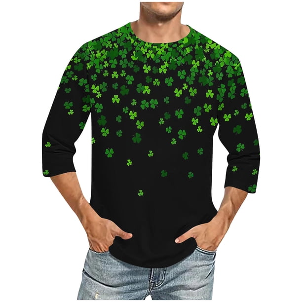 Camisetas de Manga Larga de Algodón Cuarto de Manga Cuello Redondo con Impresión Del Día de San Patricio, Moda Casual