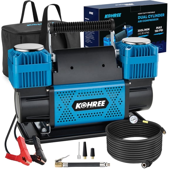 Kohree 12V Dual Cylinder Air Compressor,150 PSI Heavy Duty Tire Air Pump with 12.35 ft³/Min Fast Tire Inflator for Offroad Truck, RV, 4x4 Vehicles