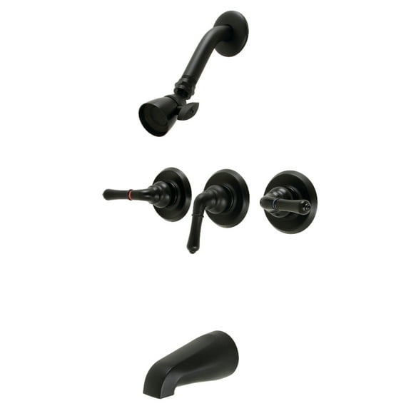 Kingston Brass KB230 Magellan Three-Handle Tub and Shower Faucet, Matte Black