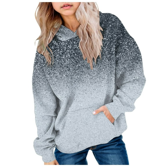 Gibobby Hoodies for Teen Girls Casual Fashion Gradient Oversized Long Sleeve Hooded Sweatshirt Kids Cozy Pullover Tops with Pockets(Grey,3-4 Years)
