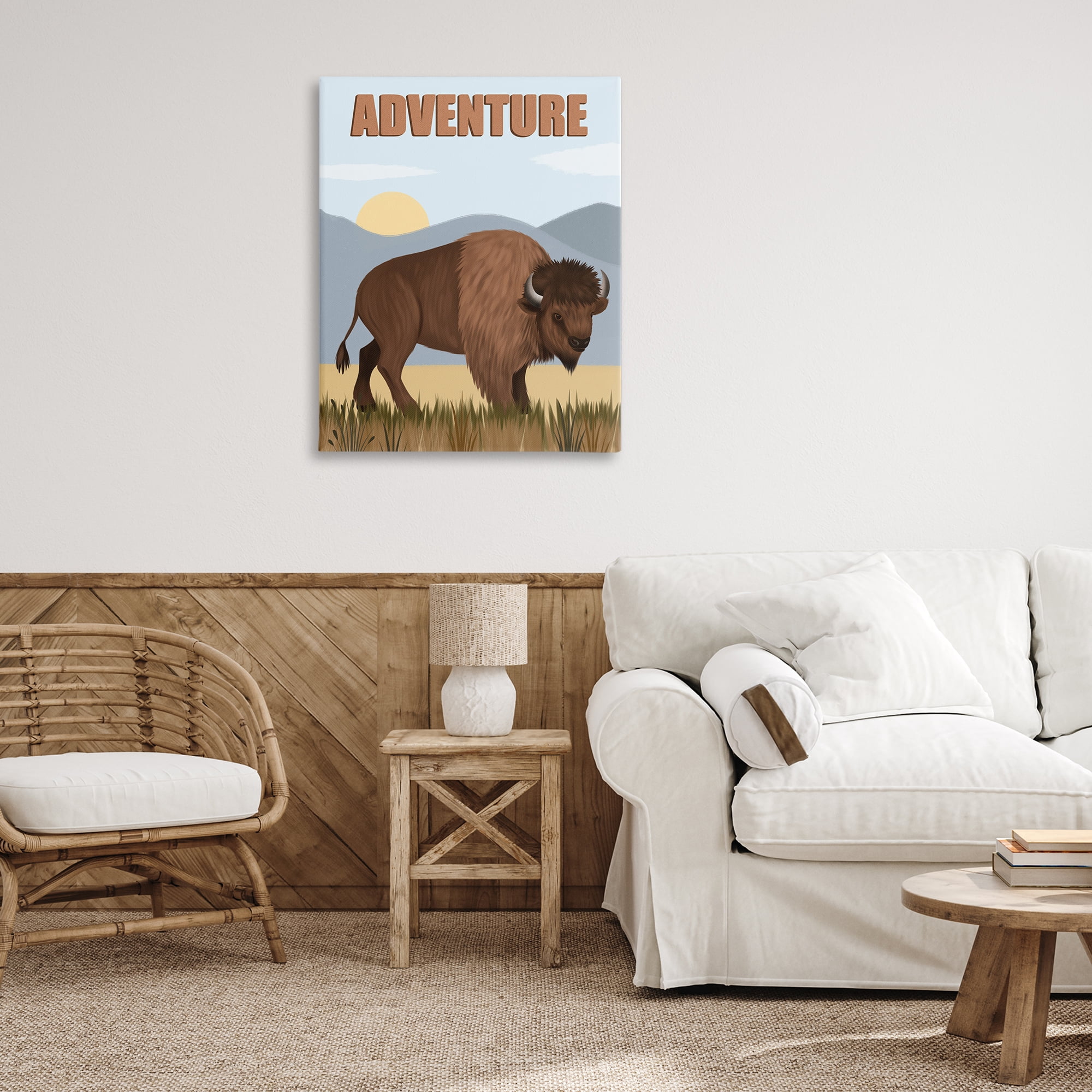 Stupell Industries Adventure Nature & Bison Animals Painting Wrapped Canvas Art Print Wall Art, 30 x 40