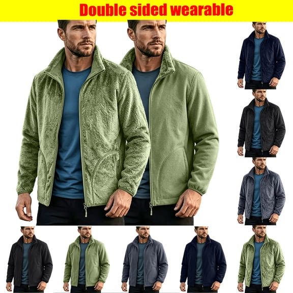 Men's Classic Zip Front Polar Fleece Jacket Army Green M