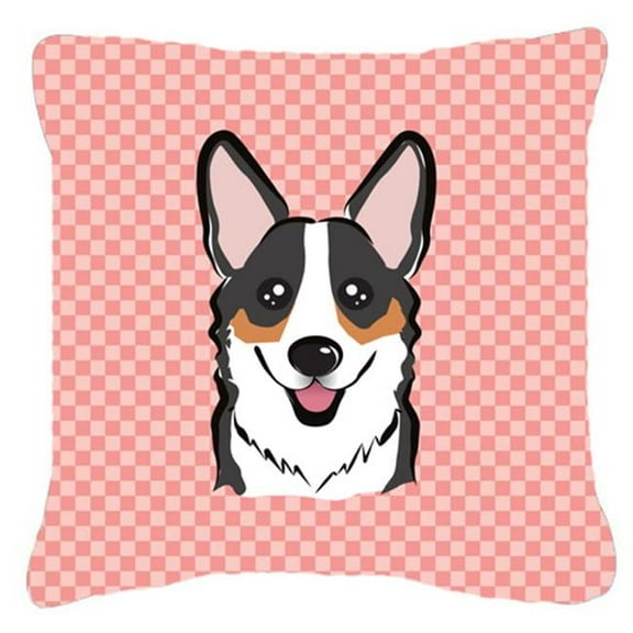 Carolines Treasures Checkerboard Pink Corgi Canvas Fabric Decorative Pillow 18H x18W multicolor