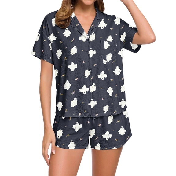 Halloween Women's Notched Top and Shorts Pajama Set