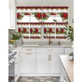 thumbnail image 4 of Christmas Poinsettia Swag Kitchen Curtains Sets for Windows 24 Inch Length, Winter Xmas Floral Bell Botanical Short Window Curtain Panels Swags Valances and Tiers 3 Piece Set for Cafe/Dining Room, 4 of 5