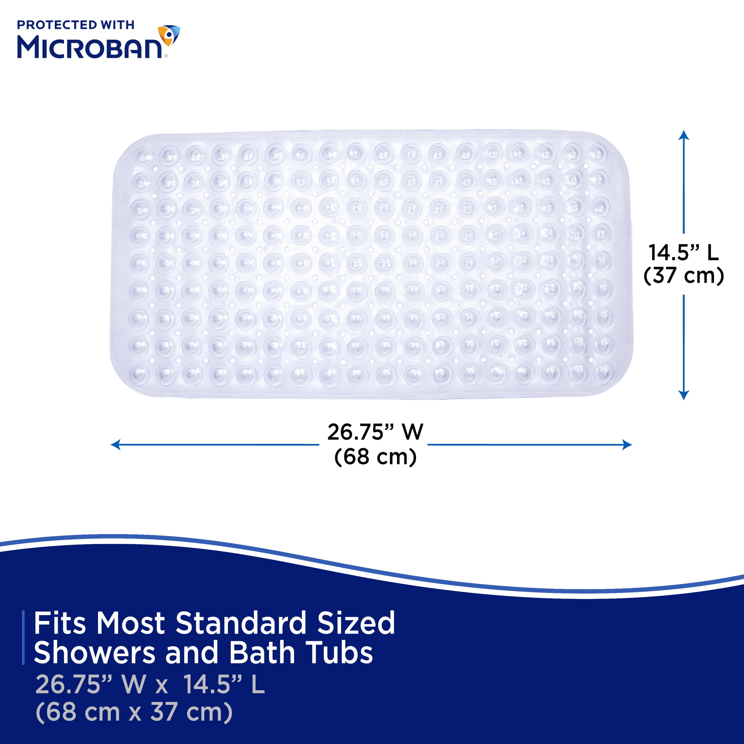 Kenney Microban Protected Bubble Bath Mat, 26.75" L x 14.5" W, Clear