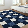 thumbnail image 2 of Hasoo Washable Area Rug 5' x 7' Checked Style Rugs for Living Room Non-Slip Accent Indoor Carpet Navy, 2 of 6