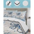 thumbnail image 4 of Quilts Twin Size Bedding Set, Blue Coastal Octopus Lightweight Quilted Comforter, Summer Vintage Ocean Sea Coral Shells Soft Reversible Bedspread Coverlet with Pillow Covers for All Season, 68" x 86", 4 of 7