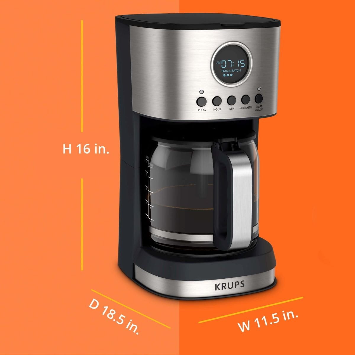 Krups Essential Brew Stainless Steel Drip Coffee Maker 12 cup 99 Watts  Digital Control, Coffee Filter, Drip Free, Dishwasher Safe Thermal Pot  Black 