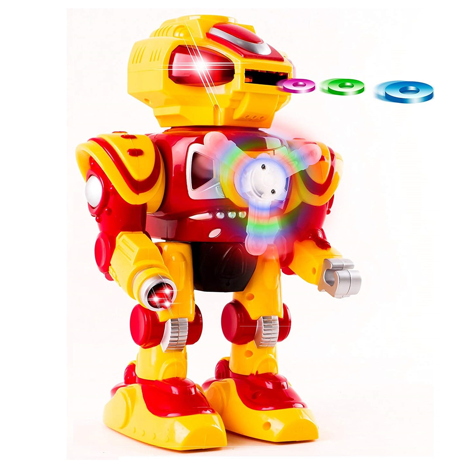 Walking Android Toy Robot With Shooting Disc Flashing Lights And Sound Action W 