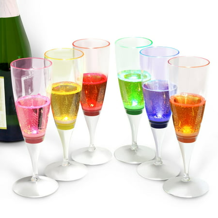 INNOKA [LED Champagne Flute] Clear Plastic Glass Like Champagne Flute (Set of 6 Multi-Color) LED Light Up Wine Champagne Liquid Activated Perfect for Wedding Party Pool Toasting Special (Best Champagne For Toasting)