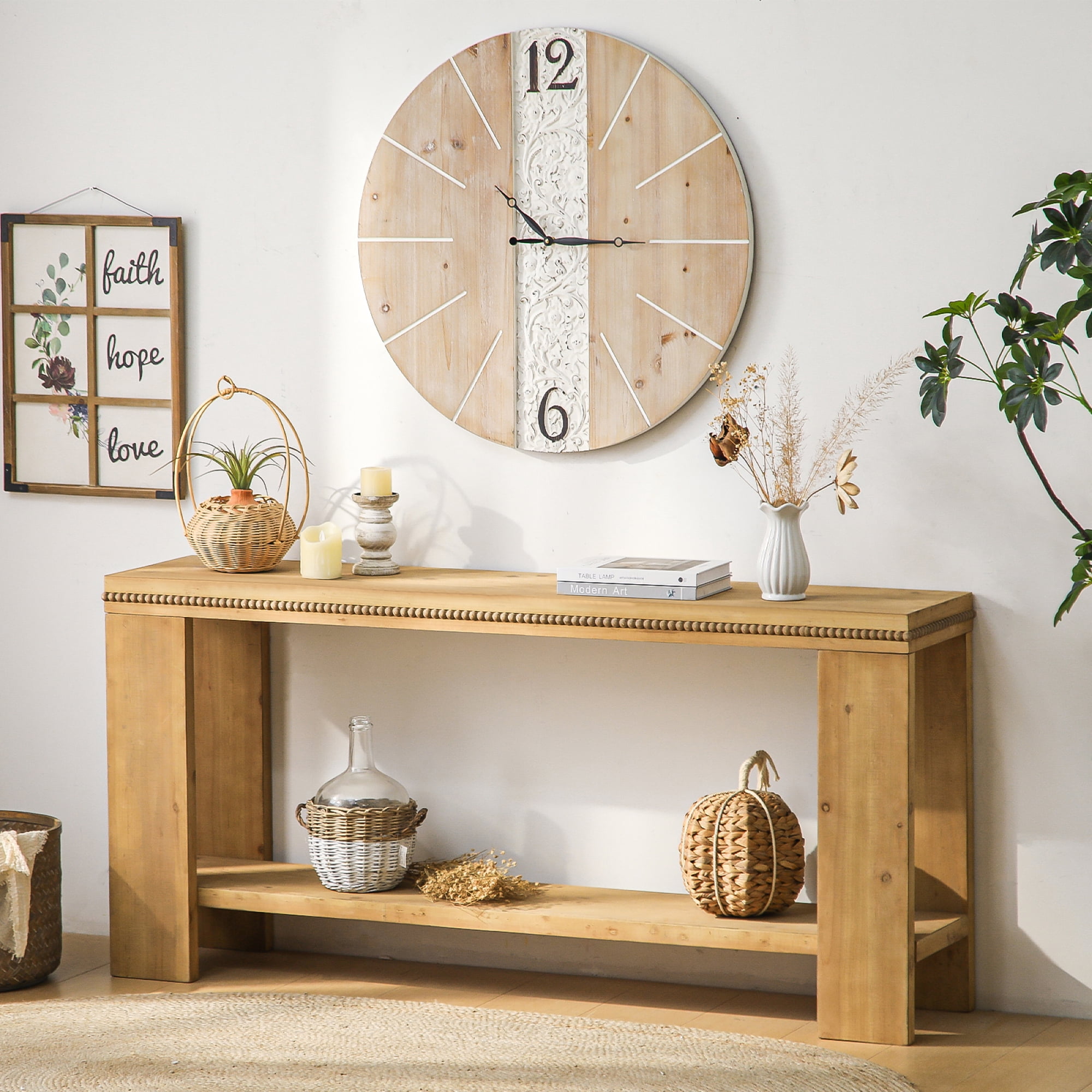Jopath 63" Modern Narrow Console Table with Storage Shelf,2-Tier Rustic Farmhouse Sofa Table Entryway Table for Living Room,Entryway,Hallway,Natural