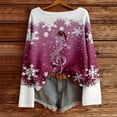 thumbnail image 5 of Hauts pour Femmes Décontracté Imprimé de Noël Col Rond T-Shirt Manches Longues Grande Taille Blouse Femme, Rose, 2TG, 5 of 5