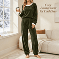 thumbnail image 3 of QATAINLAV Women's 2 Piece Flannel Pajama Set Long Sleeve Cute Pjs Sleepwear Fall Winter Homewear, 3 of 11