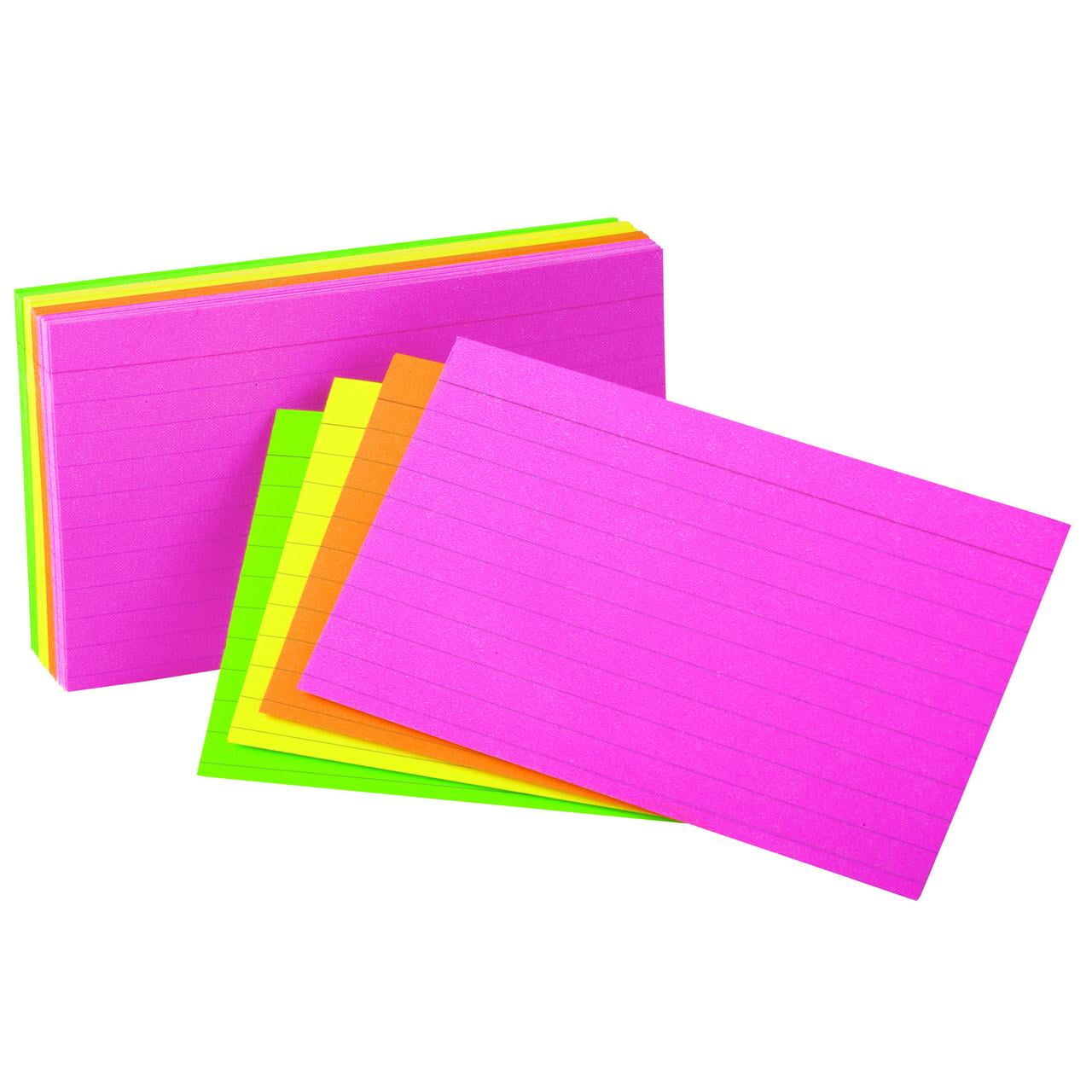 Oxford Glow Index Cards, 4" x 6", 100 Per Pack, 6 Packs