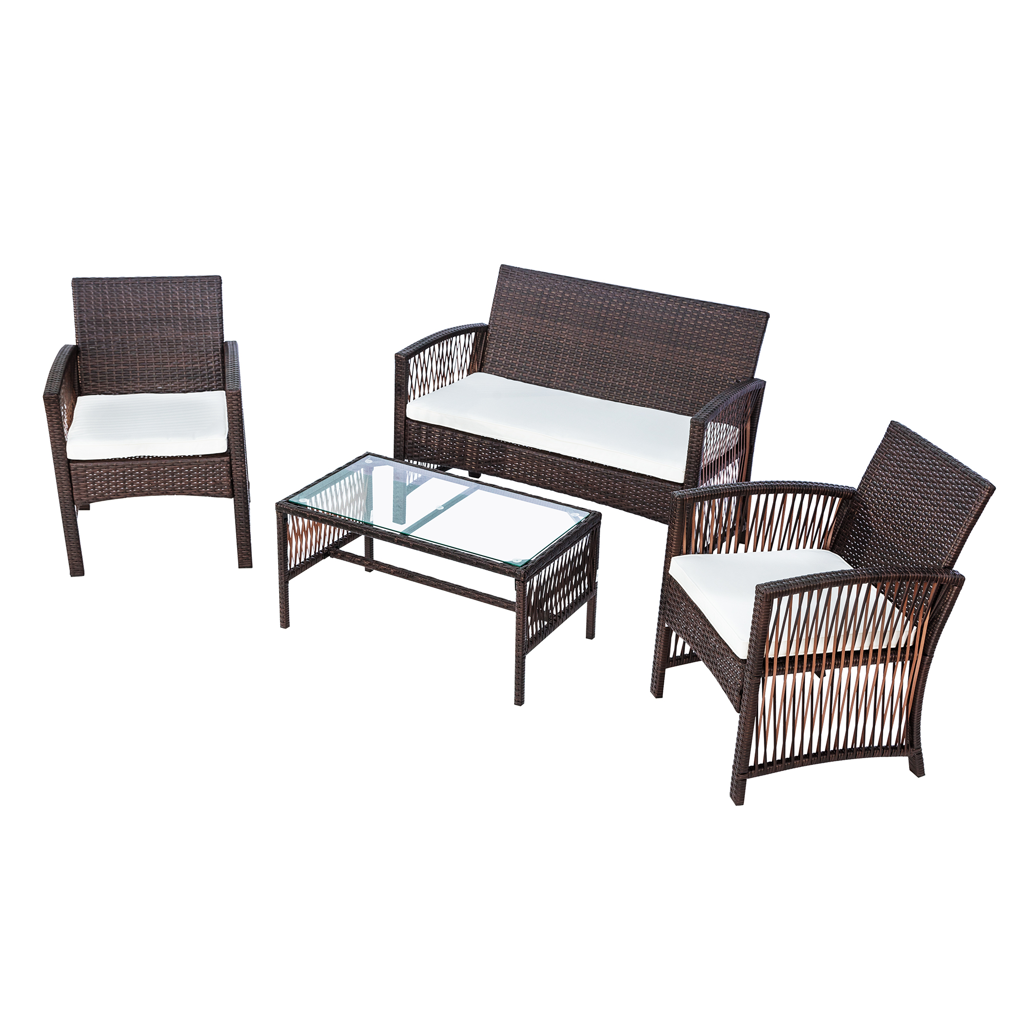 4 Piece Bistro Patio Set, Rattan Wicker Outdoor Patio Furniture Dining Sets, 2pcs Arm Chairs 1pc Love Seat&Coffee Table, Outdoor Conversation Sets for Backyard Poolside Garden, Brown, W7783 - image 4 of 11