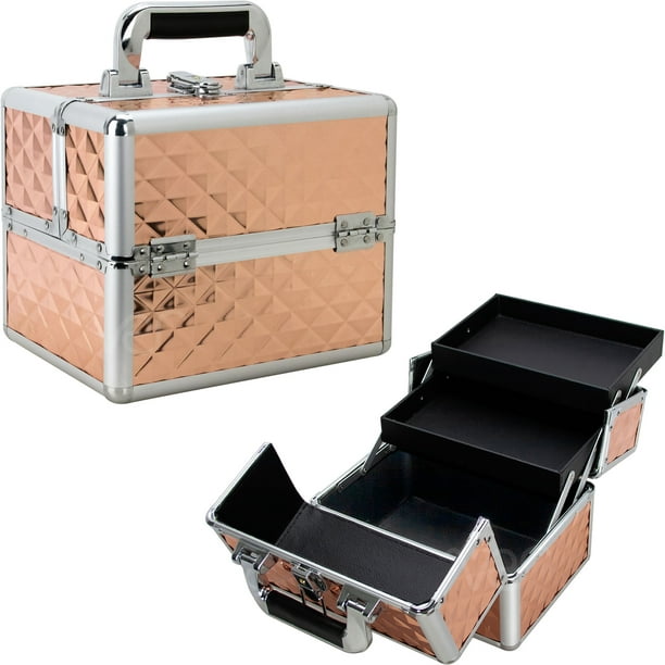 Ver Beauty Train Makeup Case Cosmetic Travel Bag Organizer with 2 Extendable Trays and Keylocks