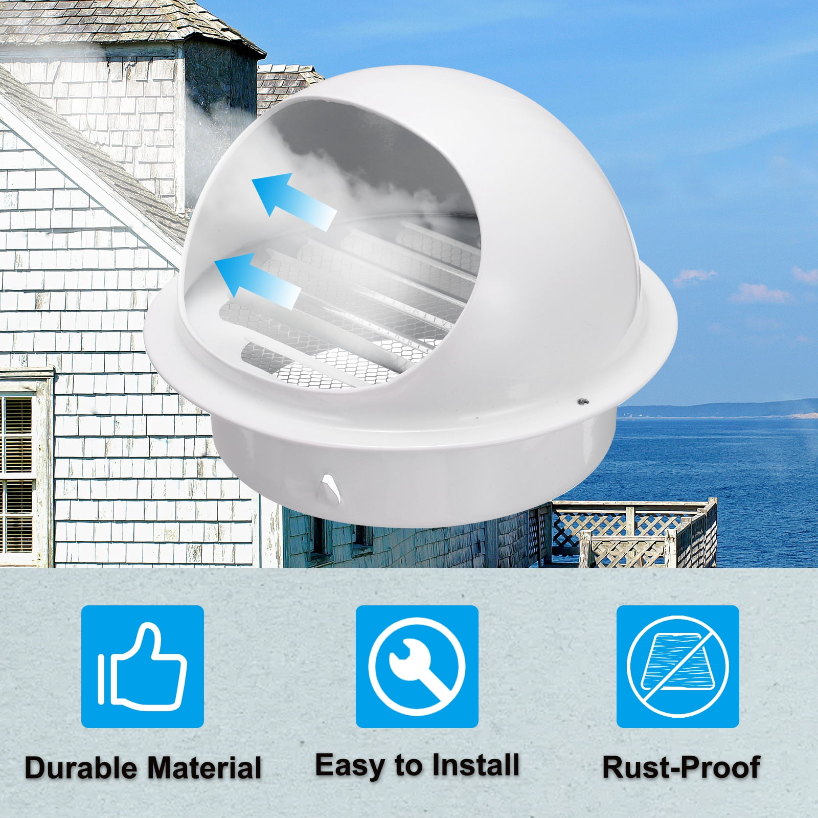 Uxcell Vent Round Cover, Exterior Wall Air Vent Louvered Soffit Vent Exhaust Outlet Hood for HVAC 8 Inch White