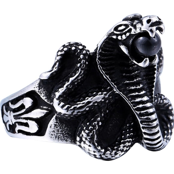 MasteelfCA Snake Ring Black Gem Ring Titanium Steel Ring Personalized Ring Men Ring Jewelry