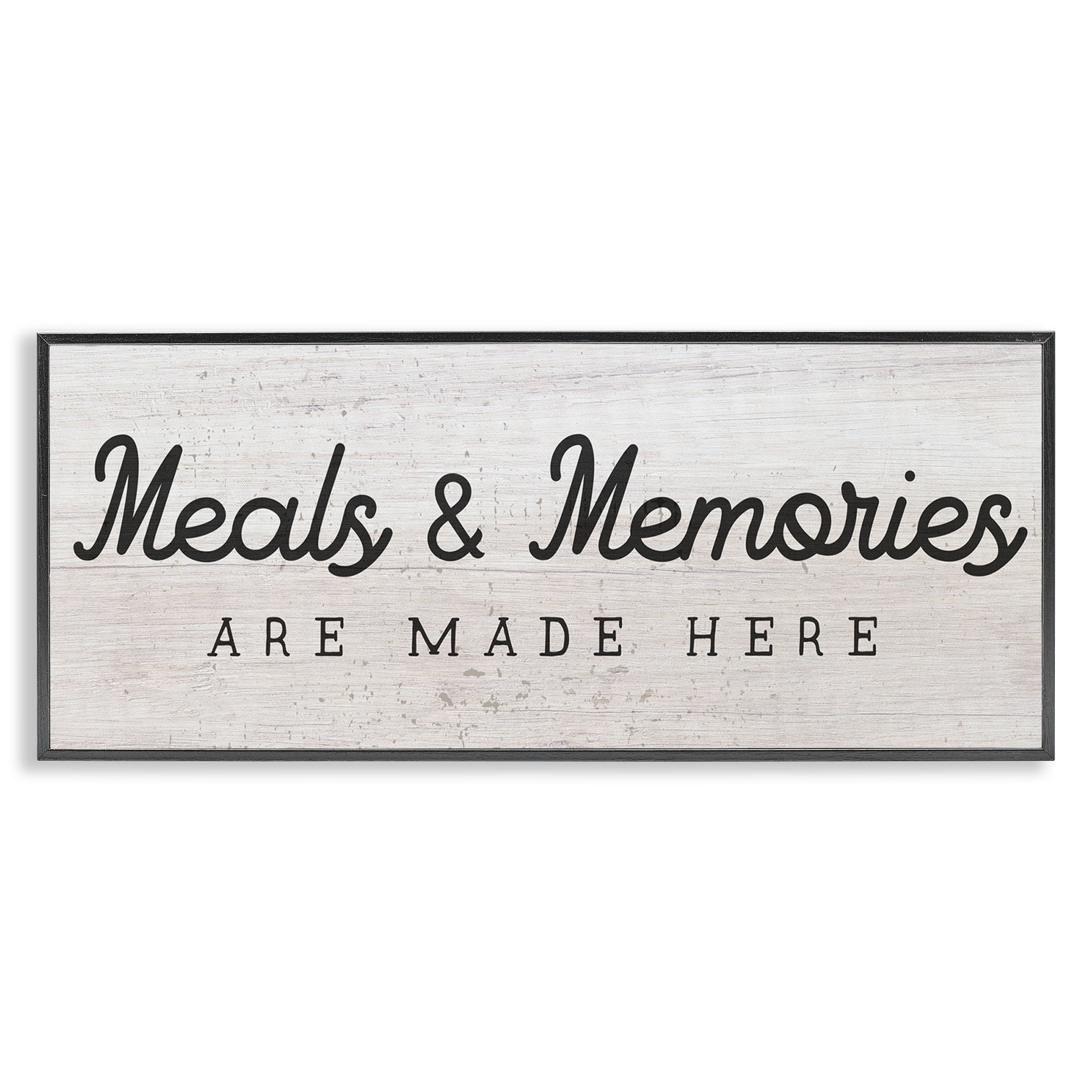 Stupell Industries Meals & Memories Made Here Rustic Kitchen Sign Graphic Art Black Framed Art Print Wall Art, 30x13, by Daphne Polselli