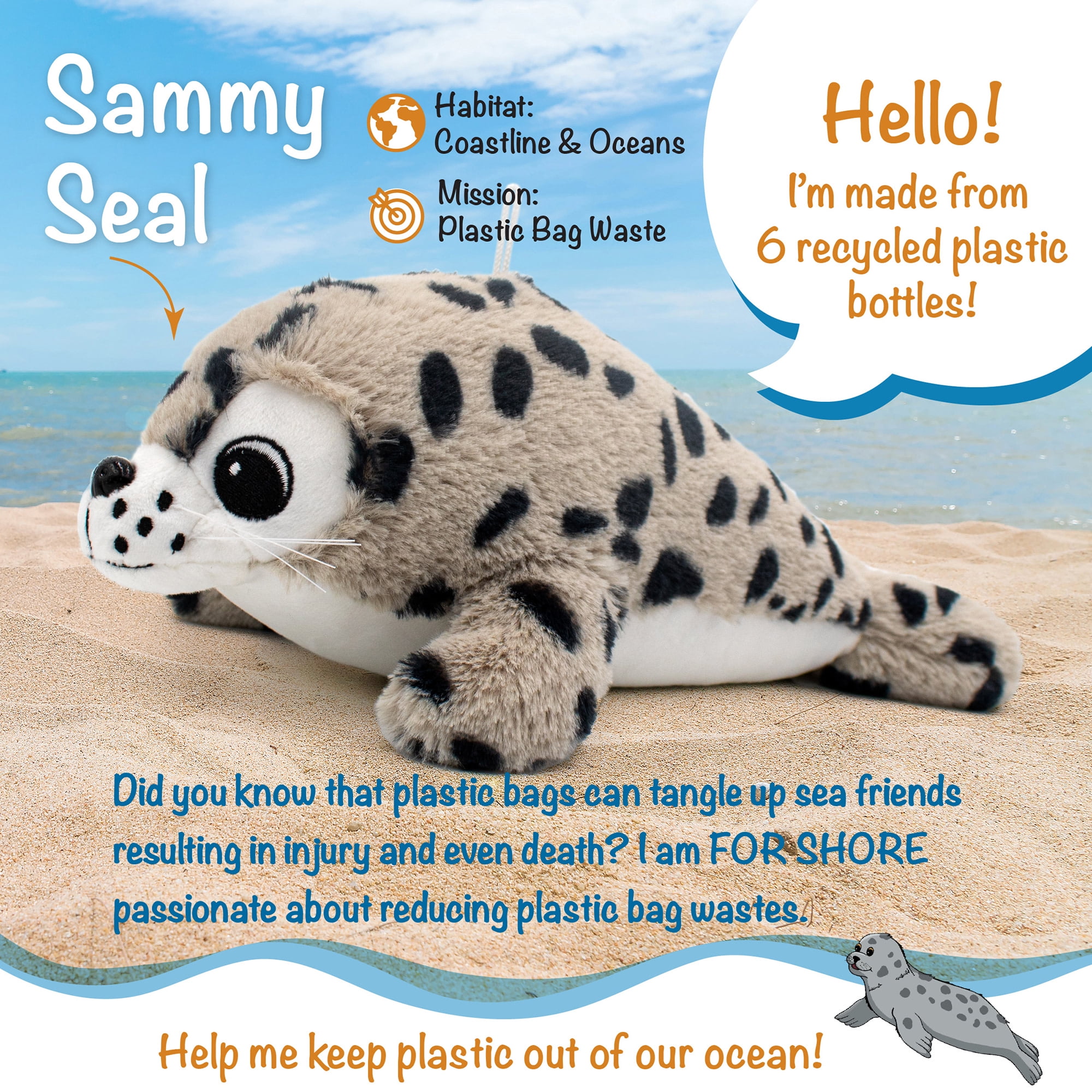 Sammy The Seal 12" Stuffed Plush Toy w/ Authentic Animal Sounds, for Kids Babies & Toddlers