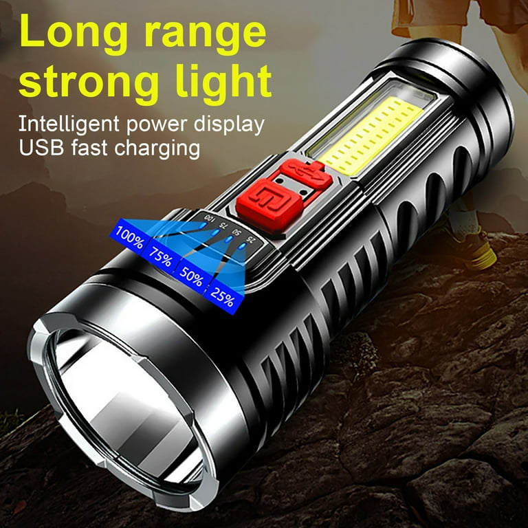 Powerful 9 Led Flashlight, With Cob Side Light Torch, Usb