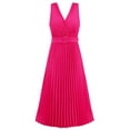 thumbnail image 4 of BLVB Women's Elegant V Neck Summer Dresses Sleeveless Bulted Pleated Flowy Cocktail Formal Maxi Long Dress, 4 of 4