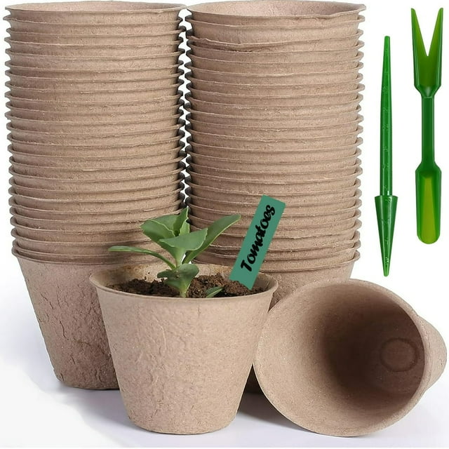JUNWELL Peat Pots 4 Inch Large 50 Pcs Disposable Pots Round Biodegradable Peat Pots for Seedlings Seed Starter Pots