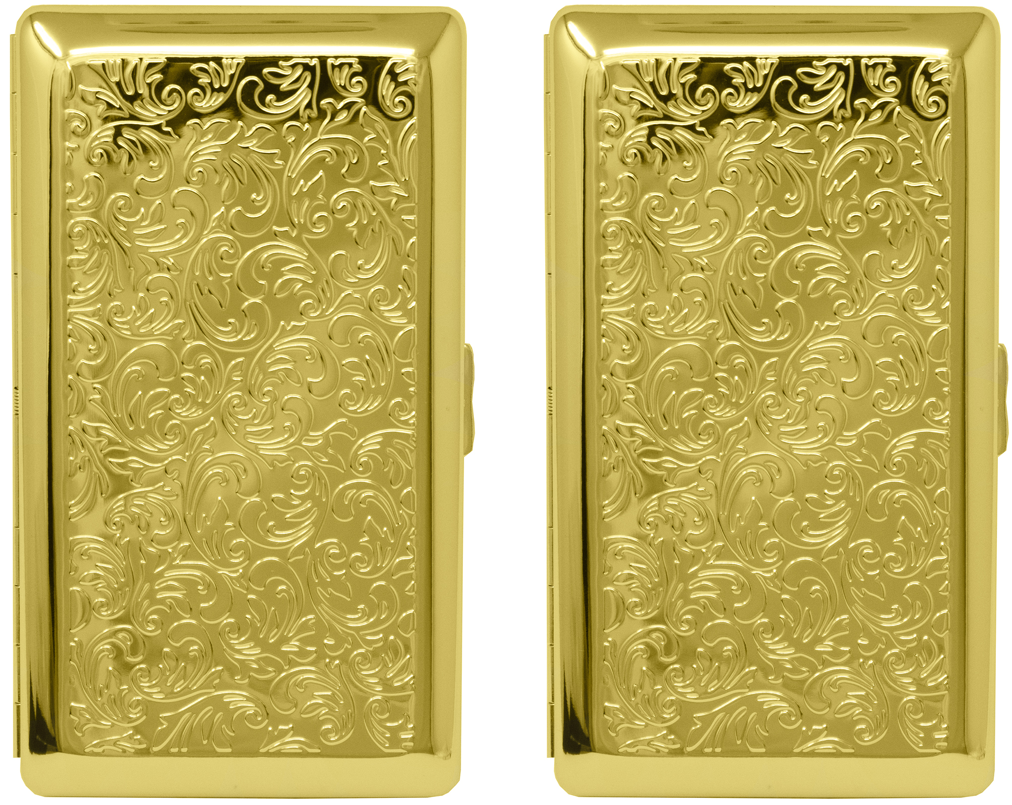 Set of 2 Metal-Plated 120s Cigarette Case & Stash Box (Gold Victorian Print)
