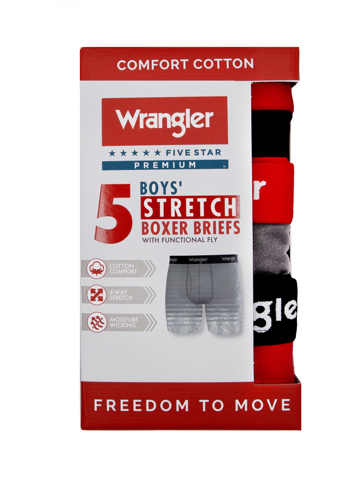 Wrangler Boys' Cotton Boxer Briefs, Soft Boys Underwear w/ 4-Way Stretch, Small, 5-Pack