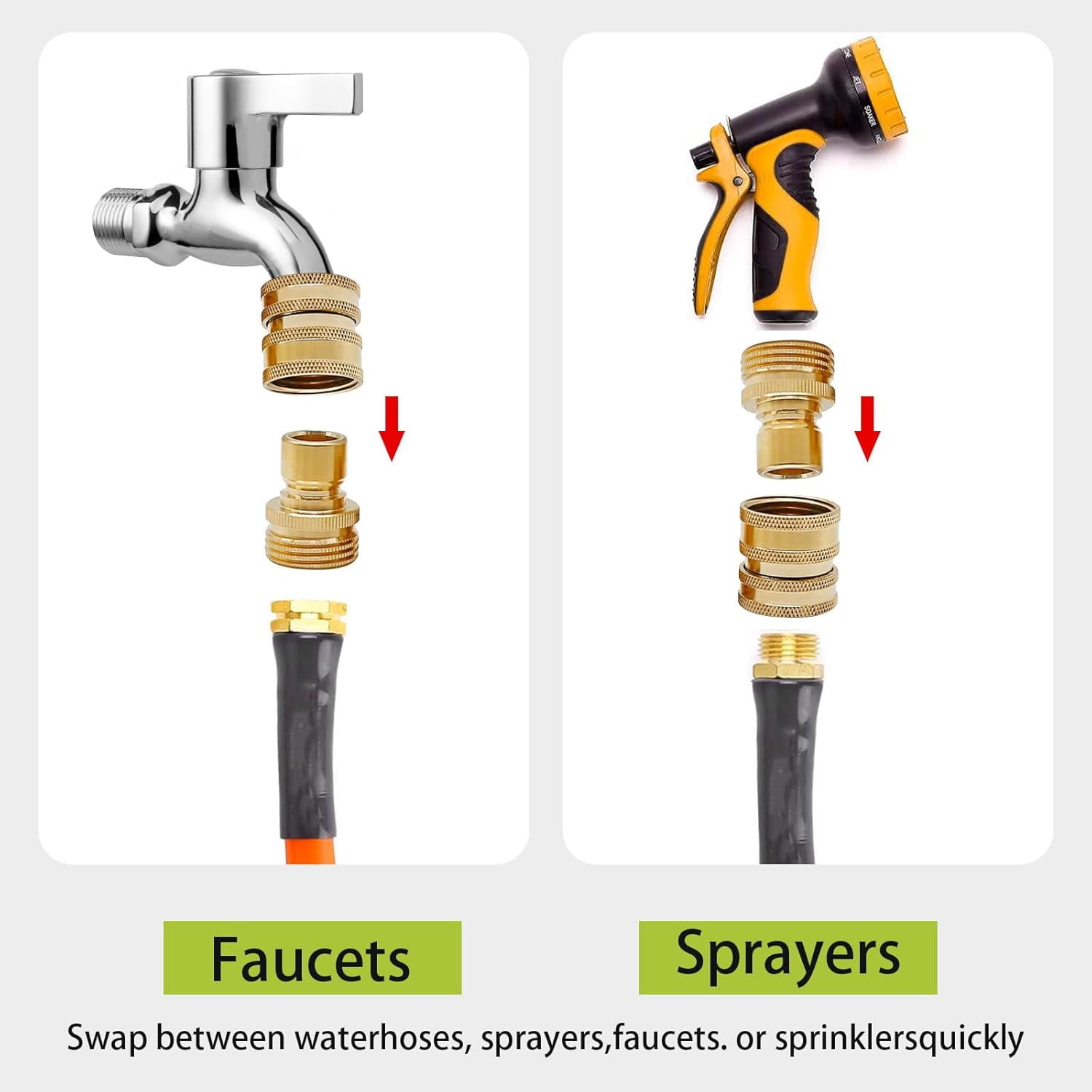 HRTGFD-Garden Hose Quick Connect 3/4 inch Thread, Solid Brass Quick Connector, No-Leak Water Hose Quick Connect, Garden Hose Fitting Water Hose Connectors (4PCS)