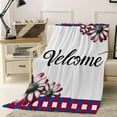 thumbnail image 2 of 4th of July Red Blue Flannel Blanket for Bed, Plaid Daisy Welcome Soft Cozy Warm Couch Throw Blanket, Lightweight Fluffy Plush Bedding Blankets for Sofa Decor All Season 60"x80", 2 of 7