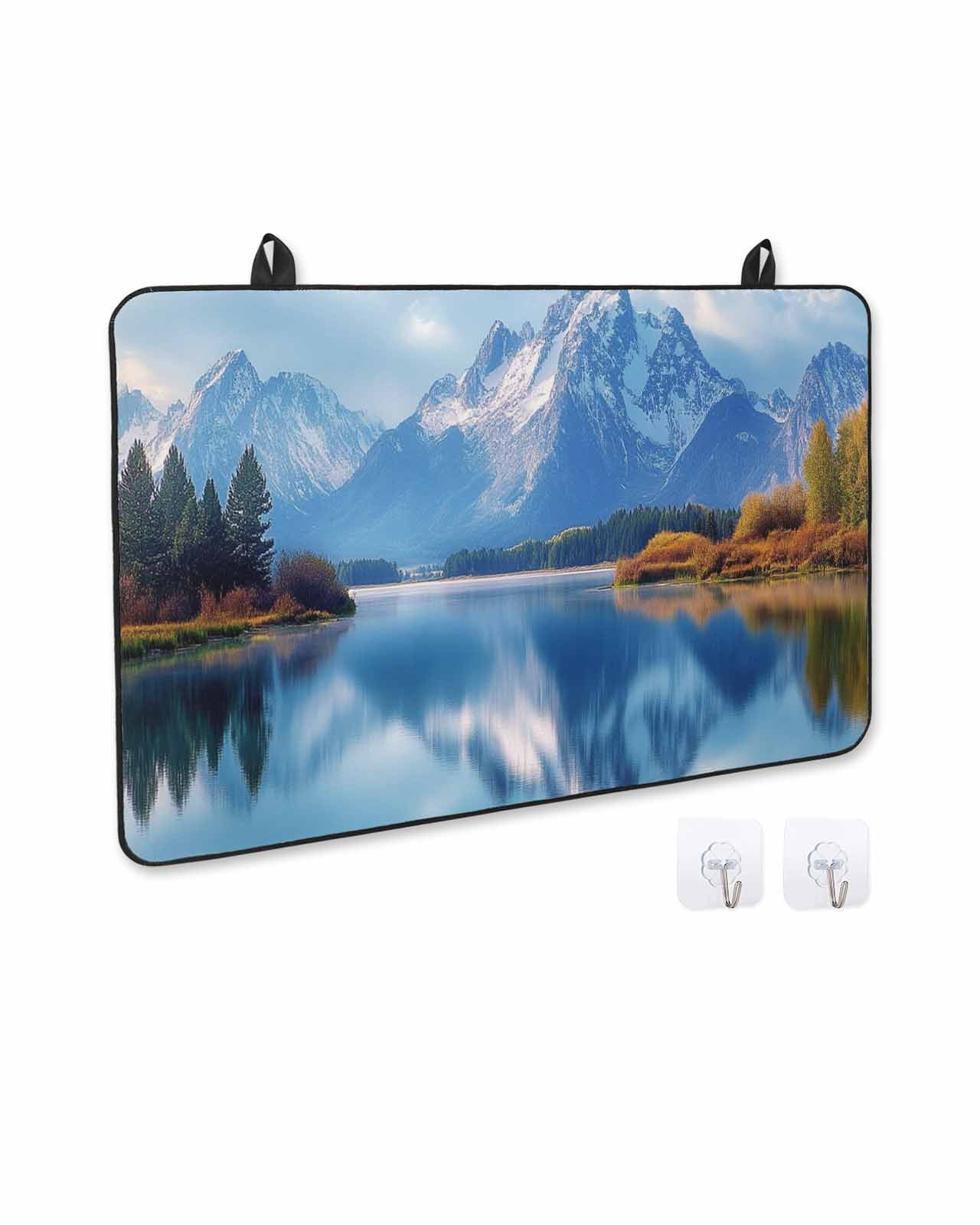nqOlkjepod Large Induction Cooktop Protector Mat 36"x21", Blue Mountain Stove Top Covers for Electric Stove, Modern Art Farmhouse Forest Decorative Stove Burner Cover Mats, Glass Top Stove Cover