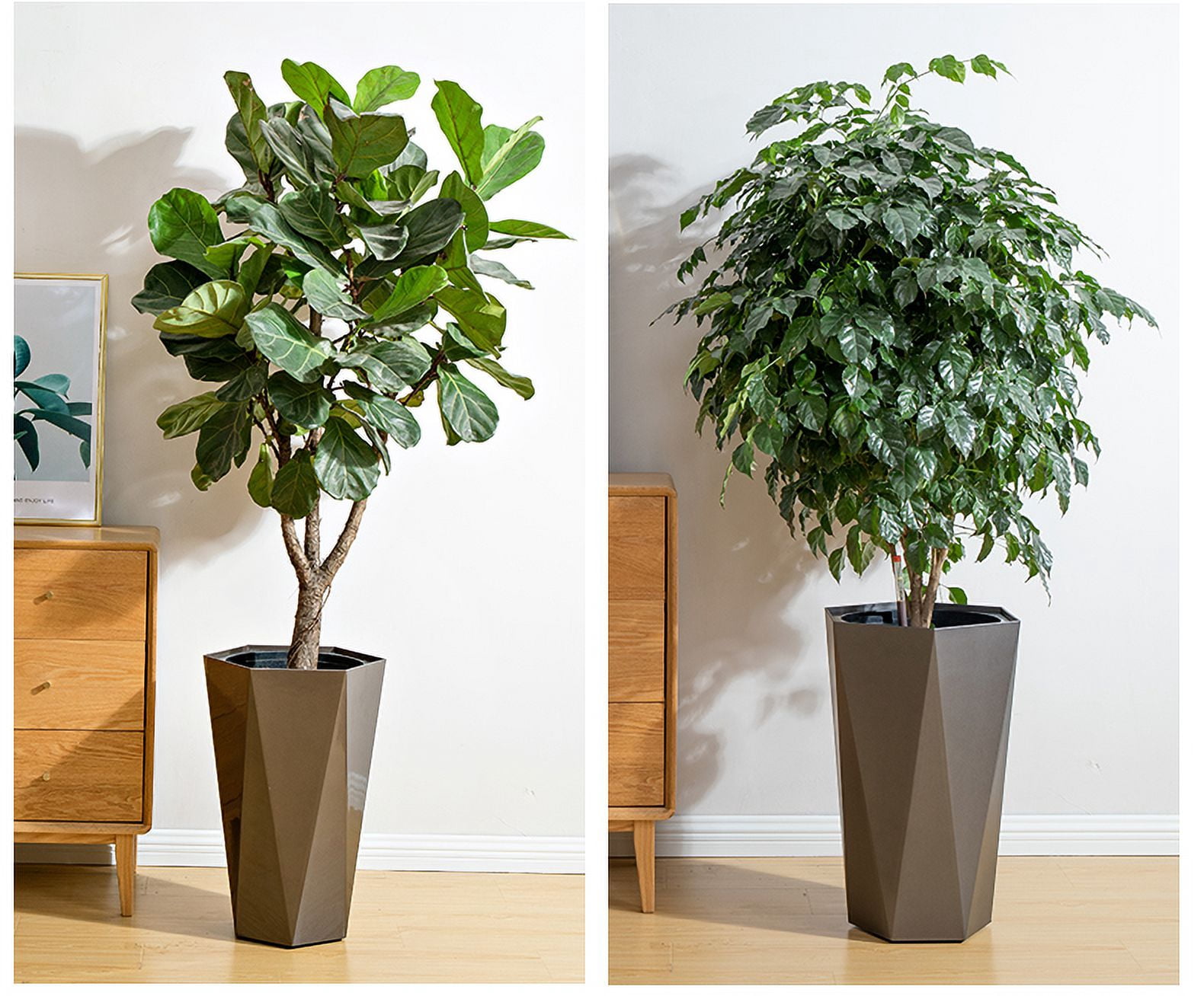 22.4 Inch Tall Planters Set of 2, Large Flower Pot Outdoor and Indoor, with 2 Trays and a Water Level Monitor and Wheels for Patio, Porch, Living Room, or Home Office