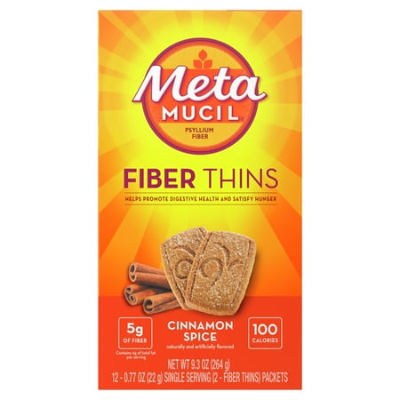 Metamucil Fiber Supplement Chewable Thins, Fiber Food for Digestive Health, Cinnamon Spice, 12 Count