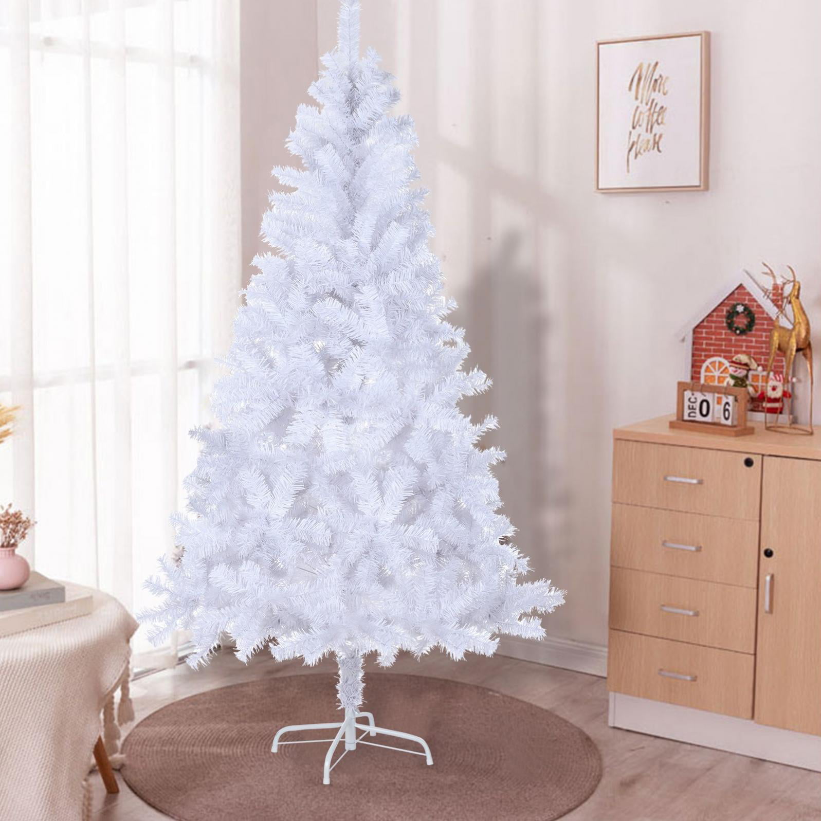 7Ft White Christmas Tree Artificial Unlit Premium Spruce Hinged Tree Holiday 