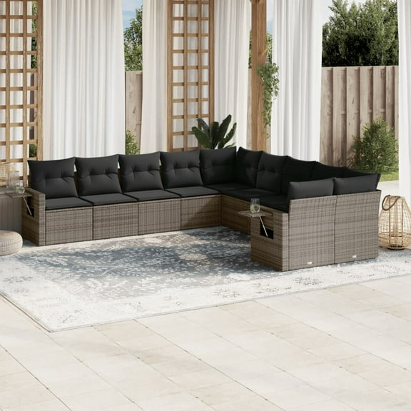 vidaXL Garden Sofa Set Grey PE Rattan, Powder-Coated Steel Large Modular