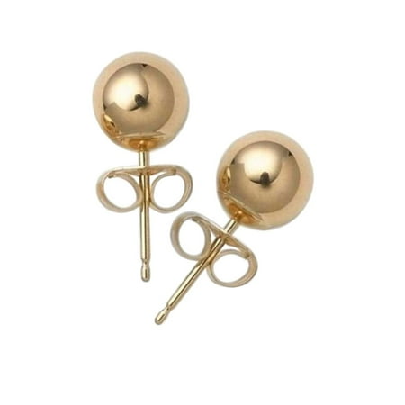 14k Gold Beaded Earrings - Ball Earrings 14k Yellow Gold Hollow Center Bead Studs 8mm