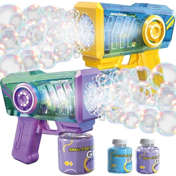 Sunforu 2 PCS Bubble Machine with 12 Hole & LED Light, Automatic Bubble Maker Gift Toy for Toddler, Leak-Proof Bubble Blaster for Christmas Easter Party Wedding Outdoor & Indoor Activity