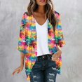 thumbnail image 2 of Jinhomg Womens Beach Cover Up Flowy 3/4 Sleeve Chiffon Cardigans Lightweight Comfy Open Front Bolero Jackets Summer Vacation Outfit Multicolor XXL, 2 of 6