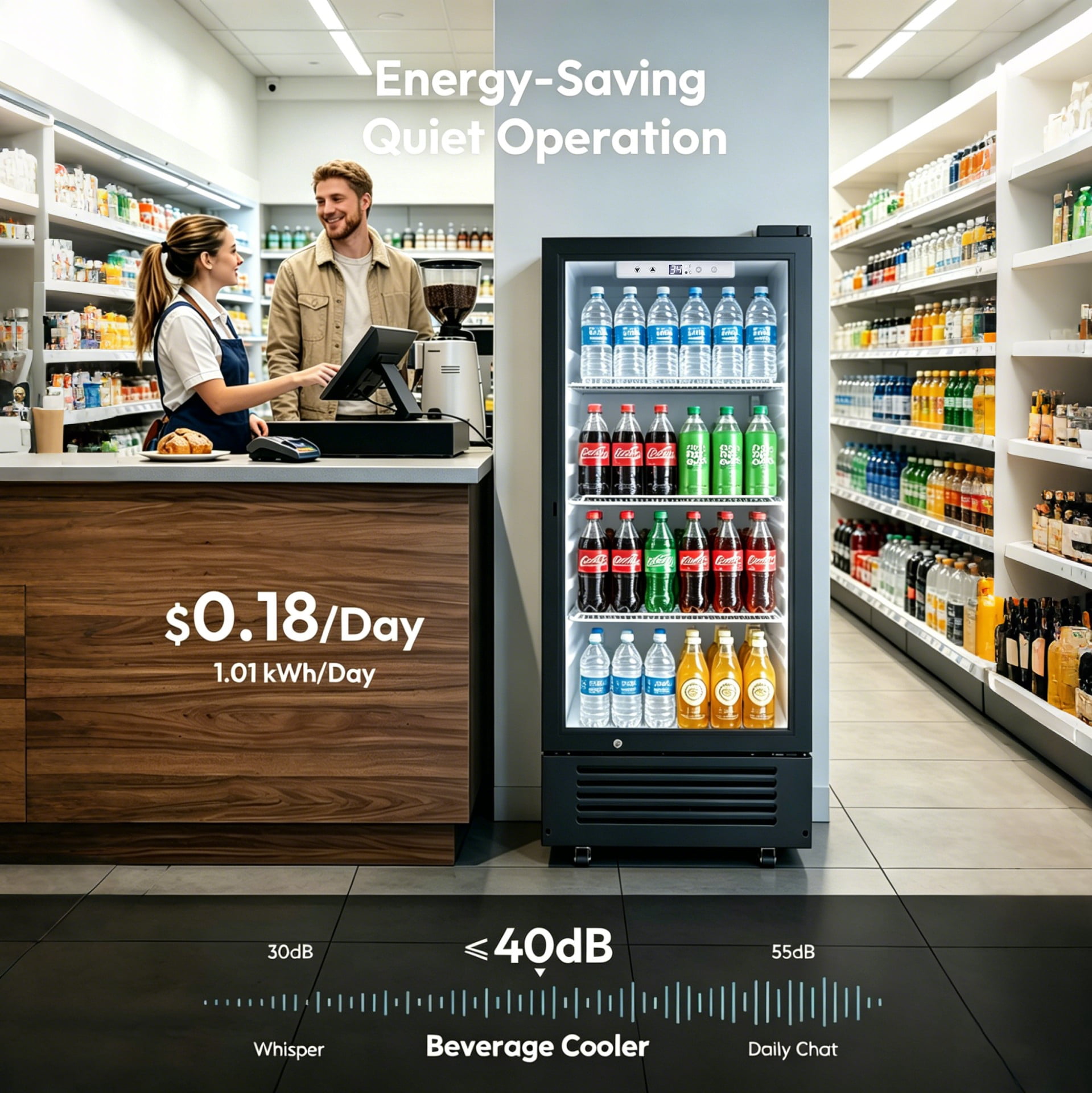 Auseo Commercial&Residential Display Refrigerator,Beverage Refrigerator with Double Tempered Glass Door, 34℉–50°F Drink Fridge for Home/Office/Bar/Restaurant