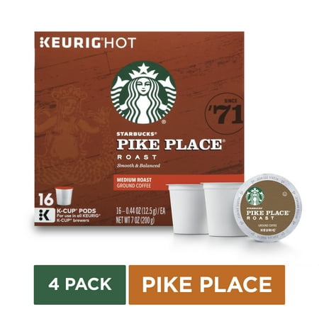 Starbucks Pike Place Roast Medium Roast Single Cup Coffee For Keurig Brewers, 4 Boxes Of 16 (64 Total K-cup