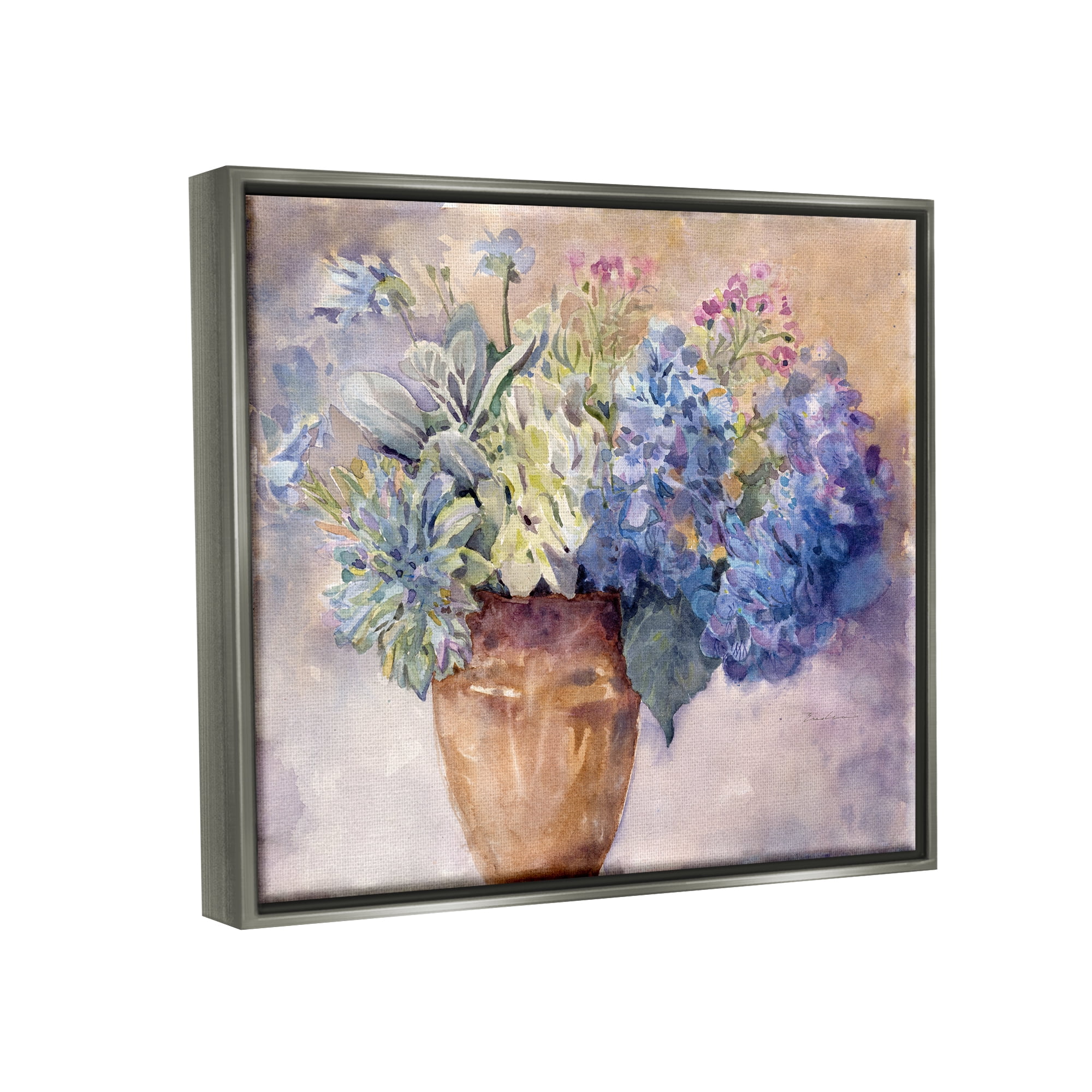 Stupell Industries Purple Hydrangea Painting Botanical & Floral Painting Gray Floater Framed Canvas Art Print Wall Art, 21 x 17