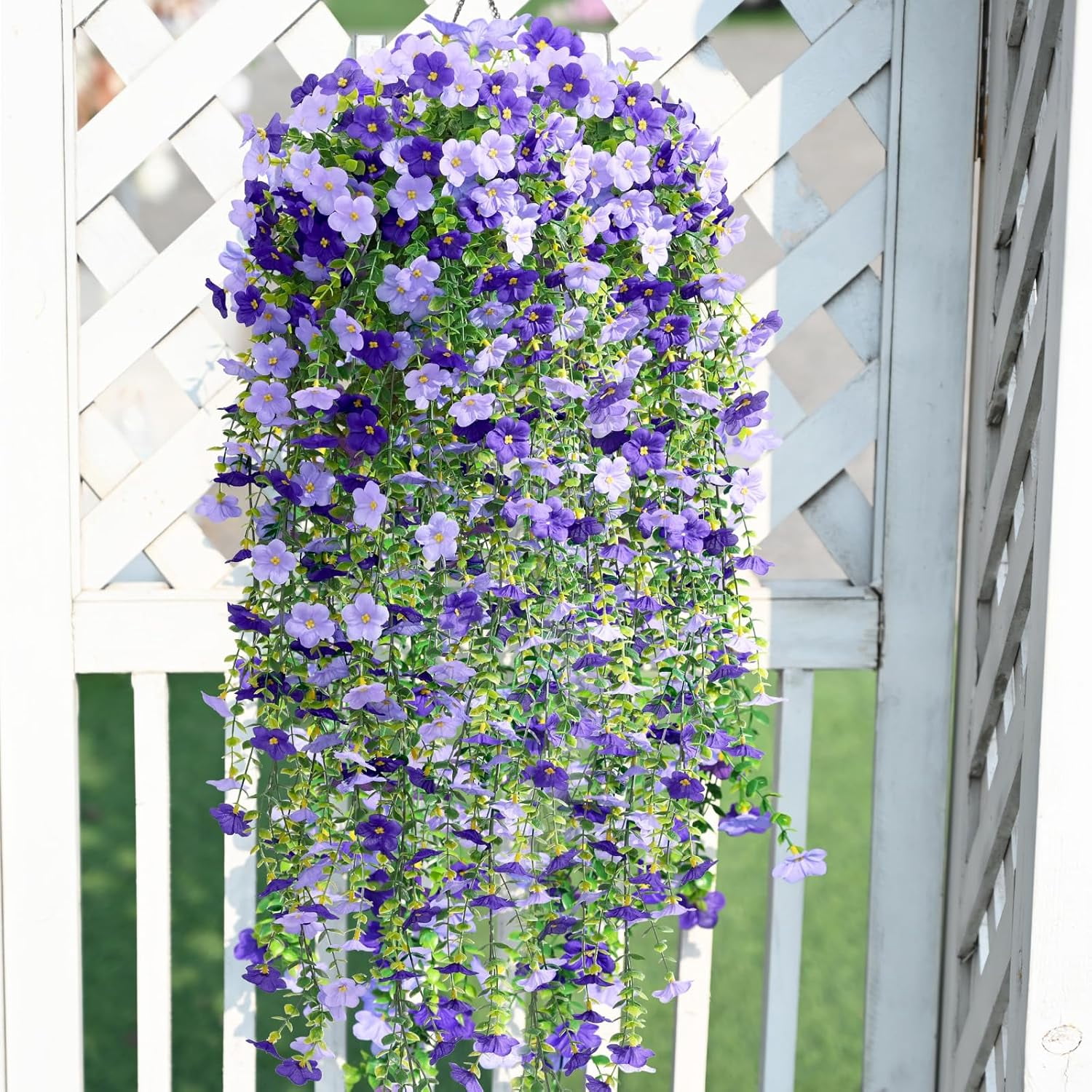 Yastouay 4pcs Artificial Flowers for Outdoors, UV Resistant Hanging Fake Flowers, Purple Violet Outdoor Faux Plants for Garden Balcony Yard Porch