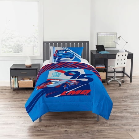 Cars 2-Piece Kids Reversible Comforter and Pillowcase Bedding Set  The Race Is On  Disney  Twin/Full