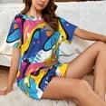 thumbnail image 4 of Fuzoiu Abstract Color Splash Print Women's Short-Sleeved Pajama Set,Lounge Sleepwear Set,Womens Pajama Sets 2 Piece,Button-Up Top and Shorts with Pockets-Large, 4 of 7
